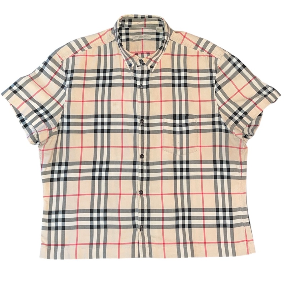 Burberry Beige and Red Plaid Men's Shirt